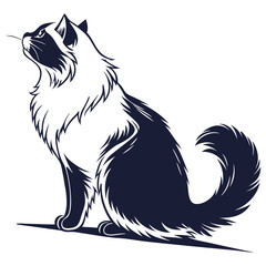 silhouette Persian cat on white background