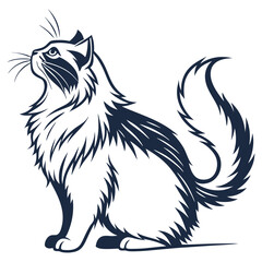 silhouette Persian cat on white background