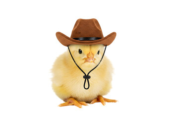 Cute Chick in Cowboy Hat: Adorable Baby Chicken Photo transparent background
