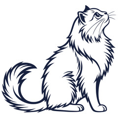 silhouette Persian cat on white background