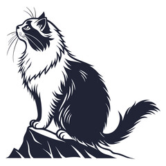 silhouette Persian cat on white background