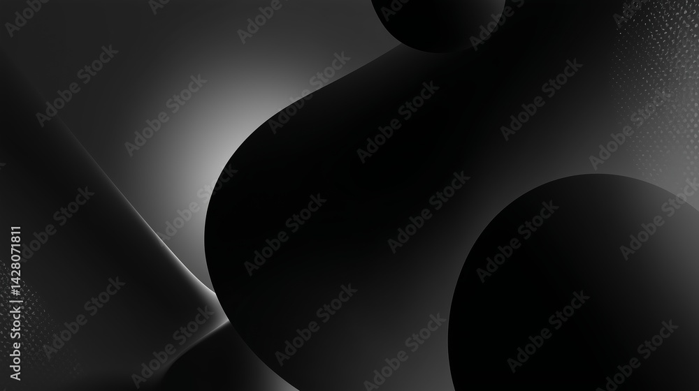 Poster abstract black and white shapes creating a dynamic visual composition with smooth curves and contras