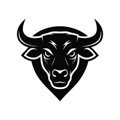 Silhouette art illustration of a bull head logo in bold badge design.eps