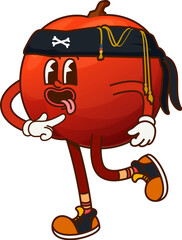 Pirate sailor nectarine or peach fruit groovy cheerful character. Pirate bandit raw tropical fruit vintage groovy cheerful personage, corsair sailor cartoon vector cute character wearing headband