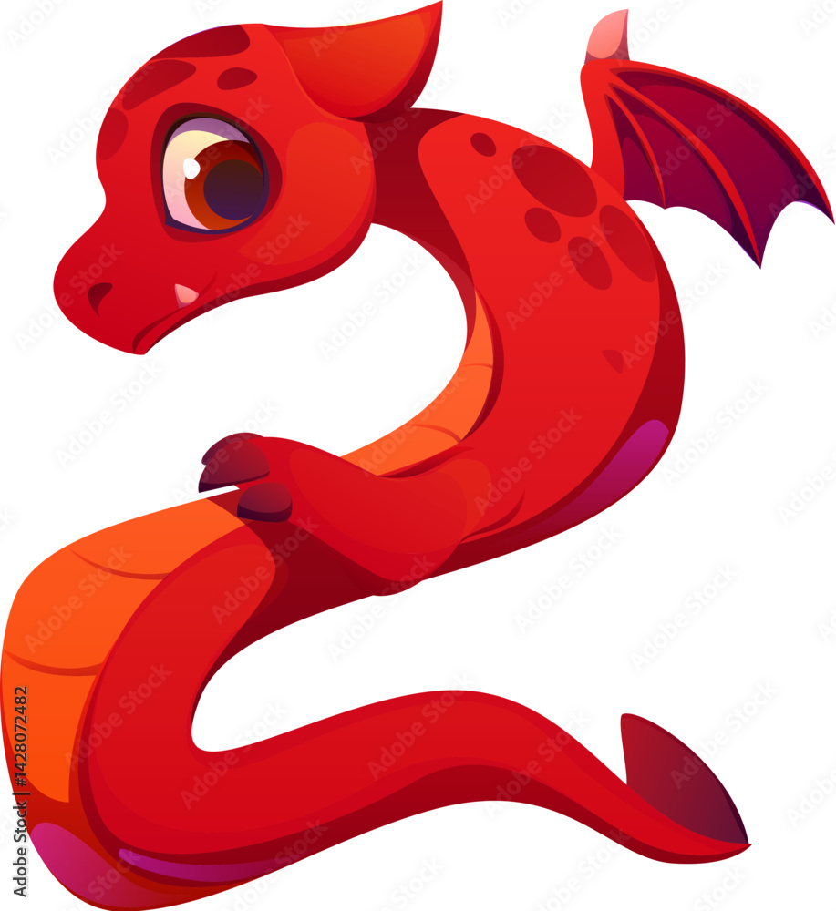 Fototapete asian red dragon character font digit 2 two. fantasy reptile personage font figure, fairy monster ve
