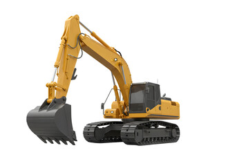 Powerful Yellow Excavator on White Background transparent background