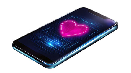 Floating mobile health app hologram showing heart rate monitor