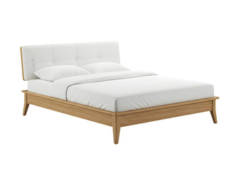 Modern White and Oak Double Bed: Stylish Bedroom Furniture transparent background