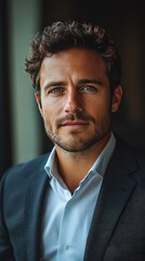 Obraz premium A focused business professional listens intently, exuding confidence and attentiveness in a formal setting.