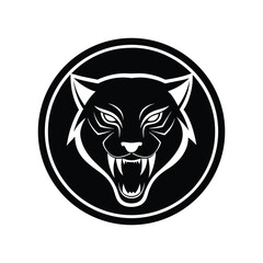 Silhouette art illustration of a panther head logo in circular frame.eps
