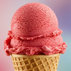 Delicious Double Scoop of Strawberry Ice Cream in a Waffle Cone