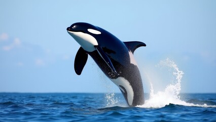 Fototapeta premium Orca Breaching Water- Splashing In The Ocean