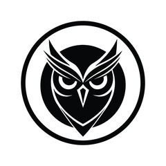 Silhouette art illustration of an owl head logo in circular badge.eps