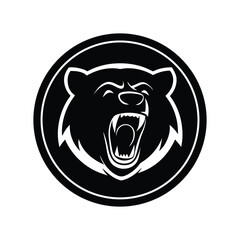 Silhouette art illustration of a bear head logo in circular emblem.eps