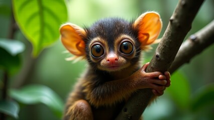 Fototapeta premium Cute Tarsier Baby On Branch