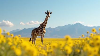 Obraz premium Giraffe Standing In Field Of Flowers