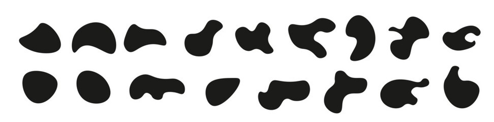 Organic black blob with irregular shape. Abstract blotches, ink smudges and pebble silhouettes, simple liquid amorphous splodge elements make up a creative minimal bubble rock vector set