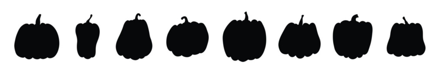 Pumpkins of different shapes. Hand drawn vector illustration
