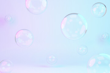purple and blu soap spheres or water drops background for product ad presentation cosmetics, 3d render