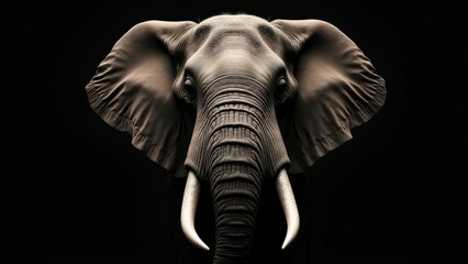 Majestic Elephant Front Portrait Against Black