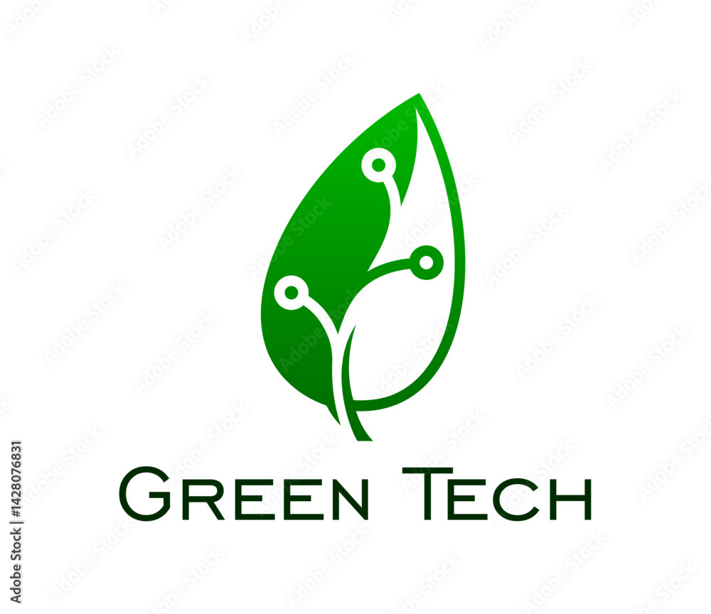 Aufkleber green tech, smart digital farm and green energy or eco technology, vector icon. leaf with chipset em