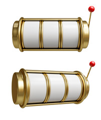 Empty Gold slot machine isolated on white background, Big win on jackpot casino concept, 3d render