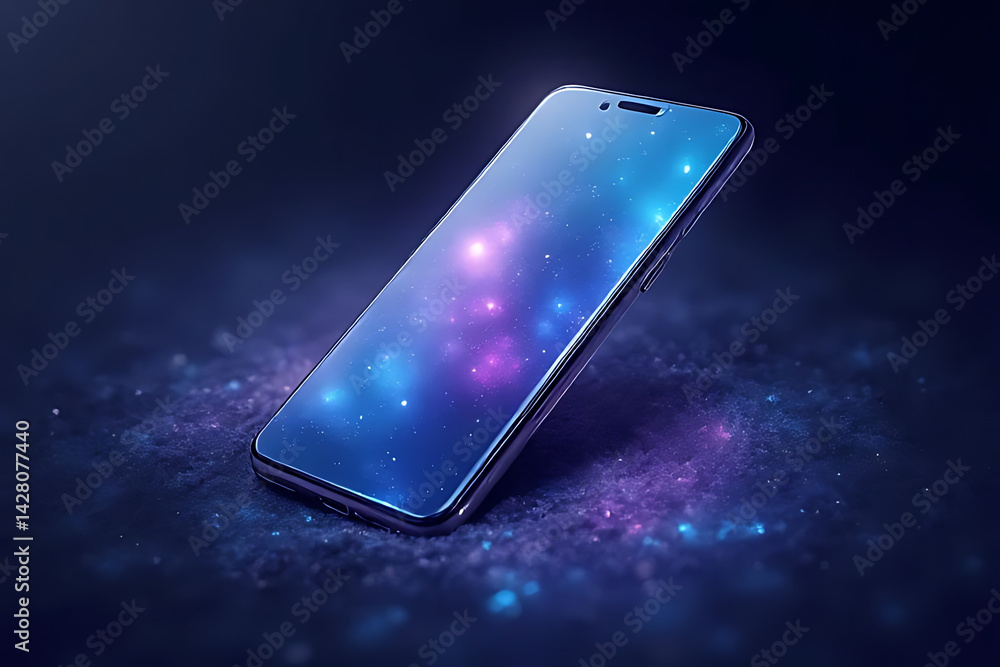 Poster exploring cosmic connections mobile technology in a digital universe abstract art nighttime dynamic