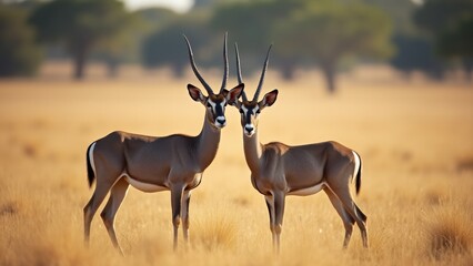 Obraz premium Two Oryx Standing Tall In Tallgrass