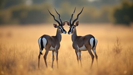 Two Male Sable Antelopes In Golden Field