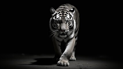 Obraz premium White Tiger Walking In The Dark
