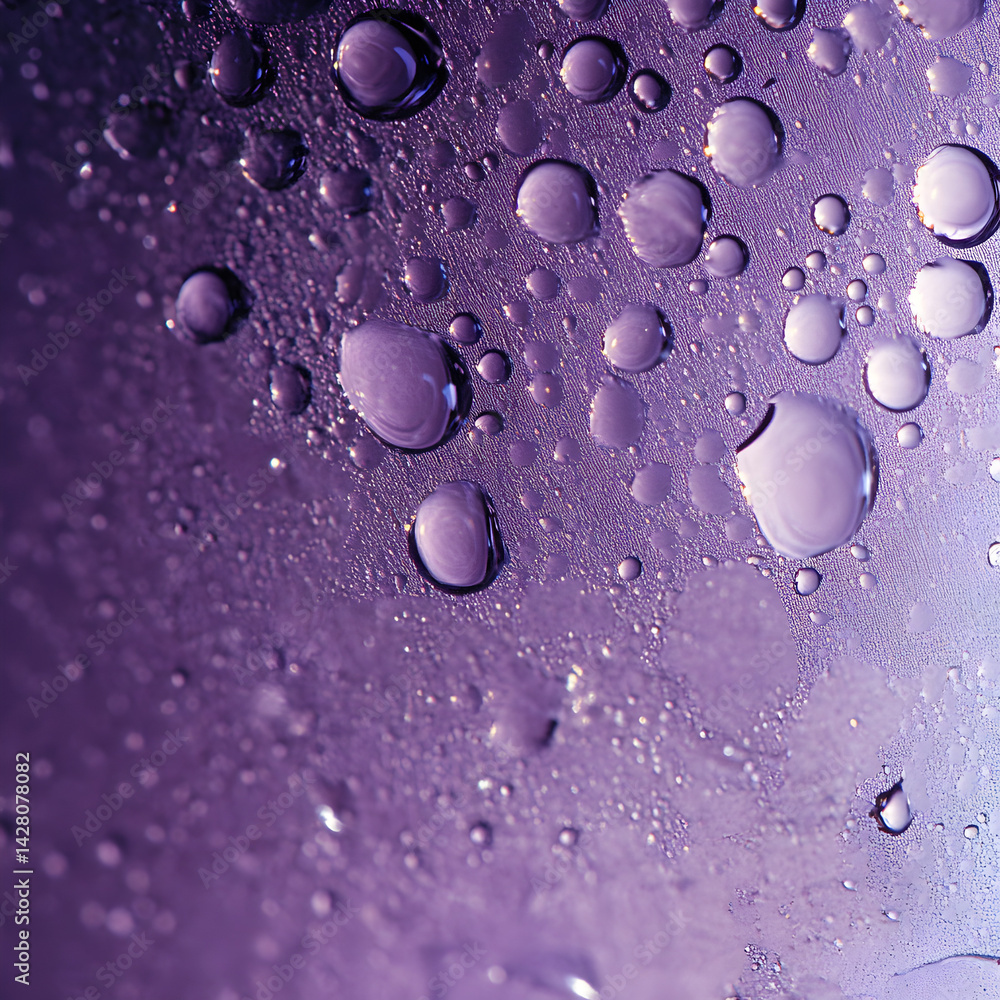Poster purple water droplets: an abstract, ethereal image of water droplets clinging to a surface, creating