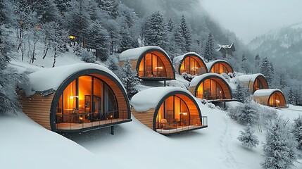 Luxury Snow Covered Cabins Mountainside Winter Getaway