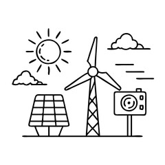 renewable energy sources icon, renewable energy sources line art - simple line art of renewable energy sources, perfect for renewable energy sources logos and icons