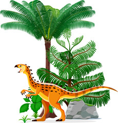 Dinosaur prehistoric lizard Scutellosaurus or Jurassic reptile animal, cartoon vector. Prehistoric era Scutellosaurus dinosaur of thyreophoran species for kids dino encyclopedia or paleontology museum