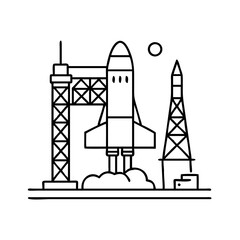 rocket on launch pad icon, rocket on launch pad line art - simple line art of rocket on launch pad, perfect for rocket on launch pad logos and icons