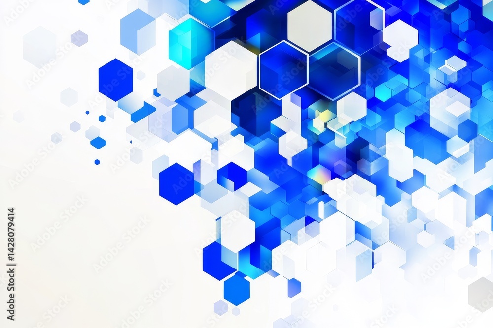 Poster a futuristic digital background featuring an abstract blue hexagon technology pattern