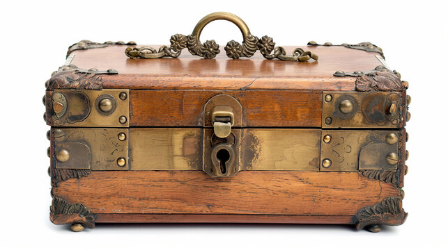 Antique Lock Box with Gleaming Brass Fittings on white background.PNG