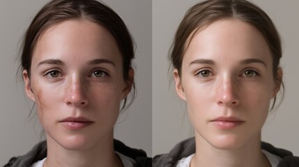 Preeclampsia Awareness Month. Split view showing normal pregnancy versus preeclamptic symptoms - focusing on facial edema comparison, photorealistic portrait, clinical photography, neutral background
