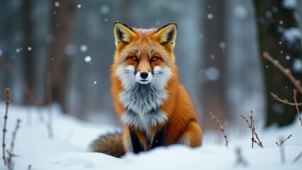 Fototapeta premium Red Fox In Snowy Winter Forest