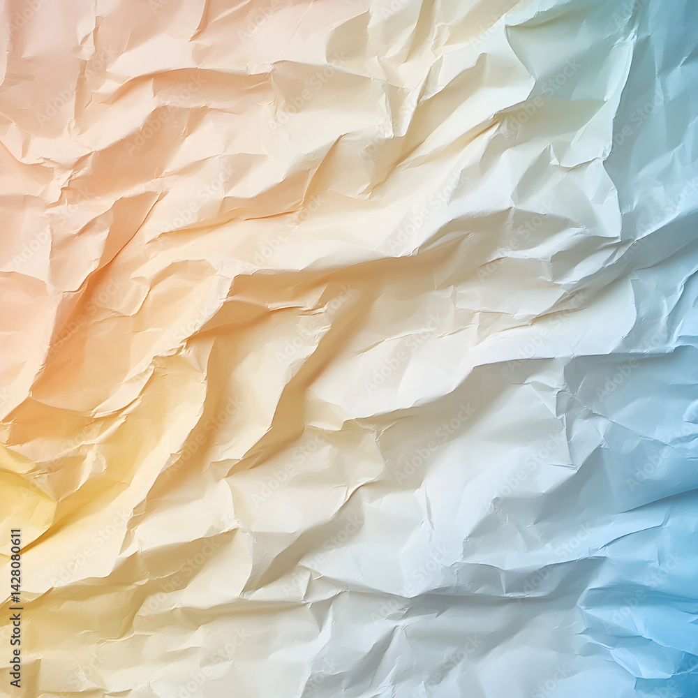 Poster wrinkled paper texture: an abstract image of a crumpled paper, featuring a spectrum of gradients fro
