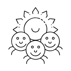 smiling sun with friends icon, smiling sun with friends line art - simple line art of smiling sun with friends, perfect for smiling sun with friends logos and icons