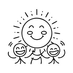 smiling sun with friends icon, smiling sun with friends line art - simple line art of smiling sun with friends, perfect for smiling sun with friends logos and icons