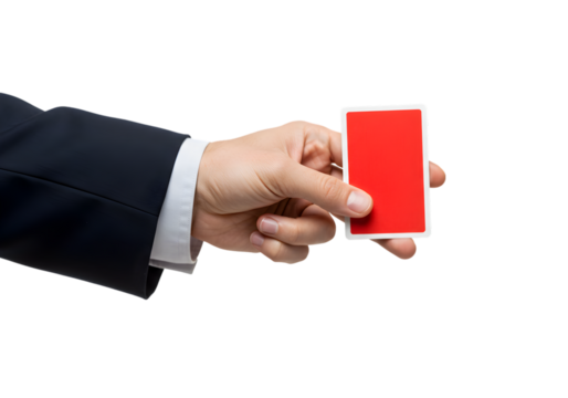 Hand Holding a Red Card: Business Decision, Rejection, Warning Concept transparent background