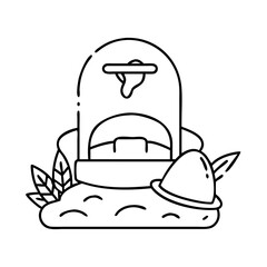 soldier s hat on grave icon, soldier s hat on grave line art - simple line art of soldier s hat on grave, perfect for soldier s hat on grave logos and icons