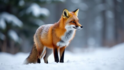 Obraz premium Red Fox Standing In The Snow