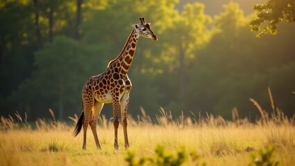 Fototapeta premium Giraffe Standing In A Golden Meadow