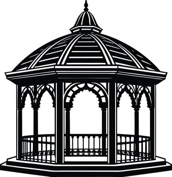 recommend clip art: Gazebo Silhouette in Black | Outdoor Garden Structure Vector for Landscape