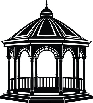 recommend clip art: Gazebo Silhouette in Black | Outdoor Garden Structure Vector for Landscape