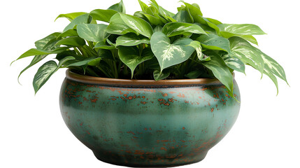 Marble Queen Pothos Lush Indoor Plant in Teal Pot.
