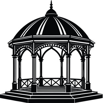recommend clip art: Gazebo Silhouette in Black | Outdoor Garden Structure Vector for Landscape